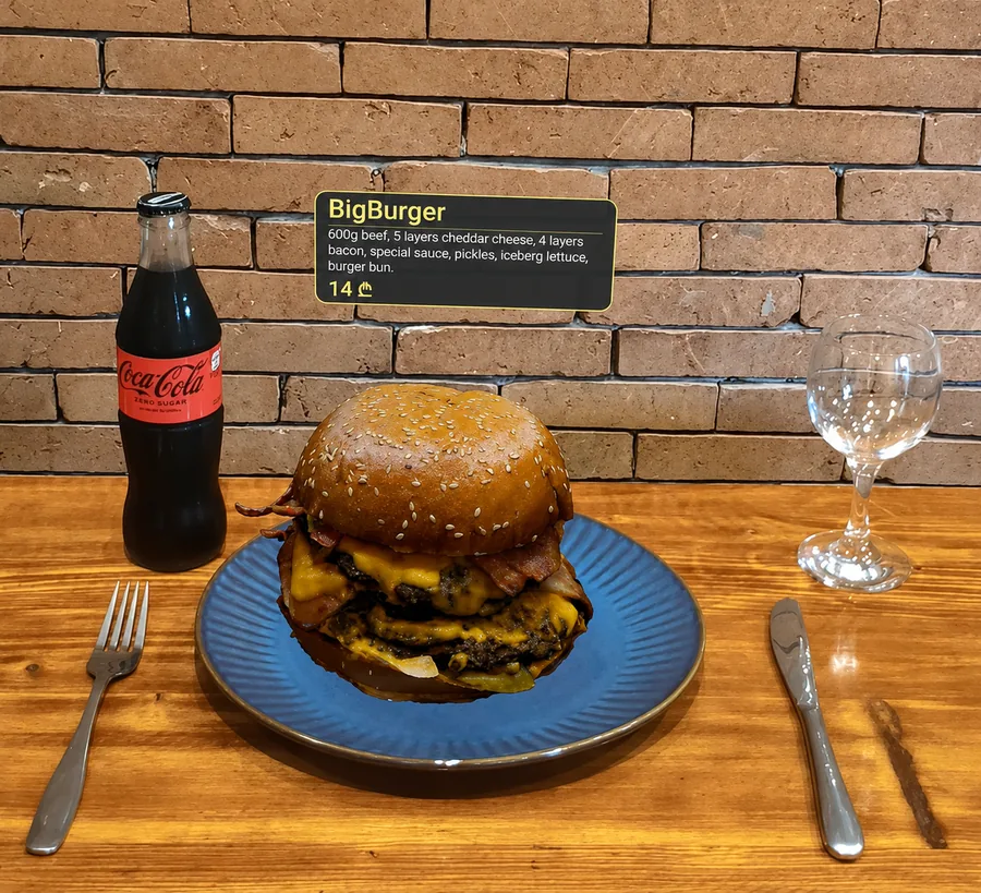 A burger placed on the real table in AR at true size